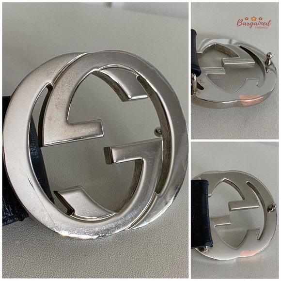 Authentic Gucci Web Green/Red Canvas Silver Interlocking G Buckle Belt 100/40 - Picture 2 of 13